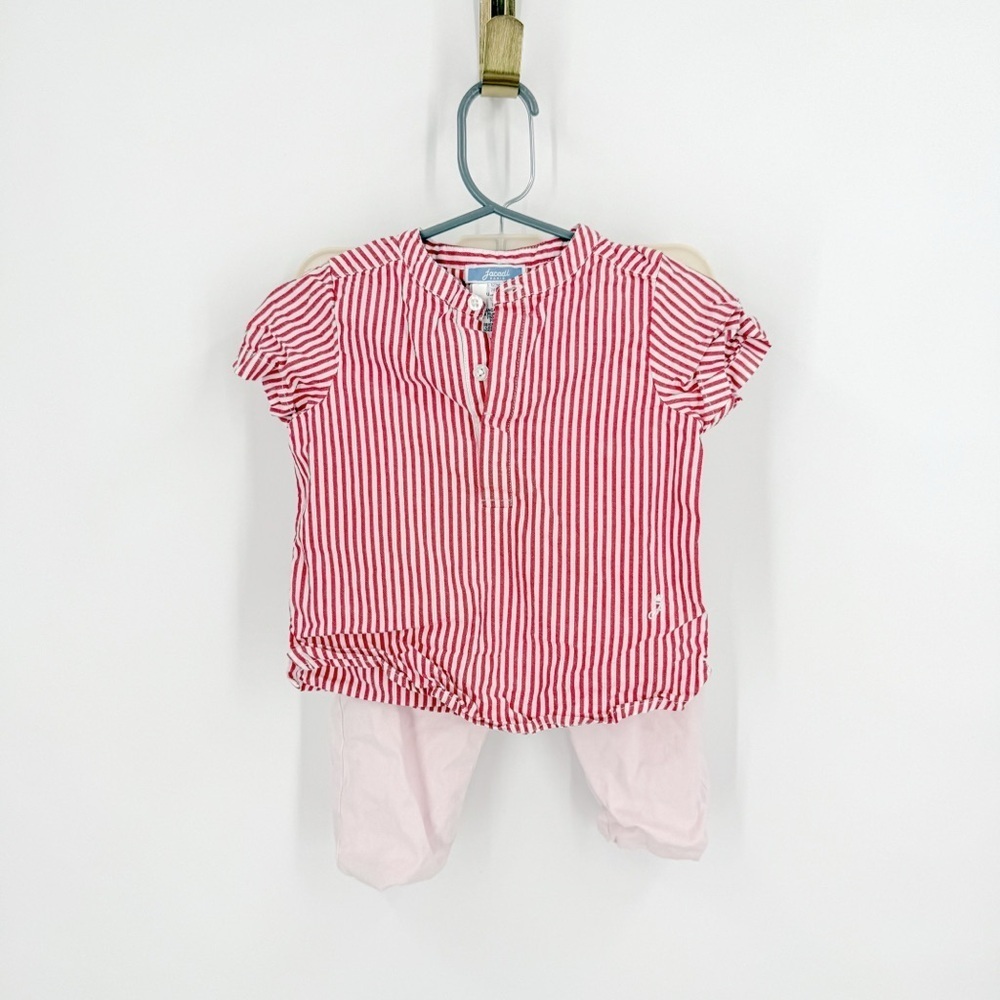 Jacadi Red and White Button Down Shirt, pink pants and white bodysuit (3 pieces)